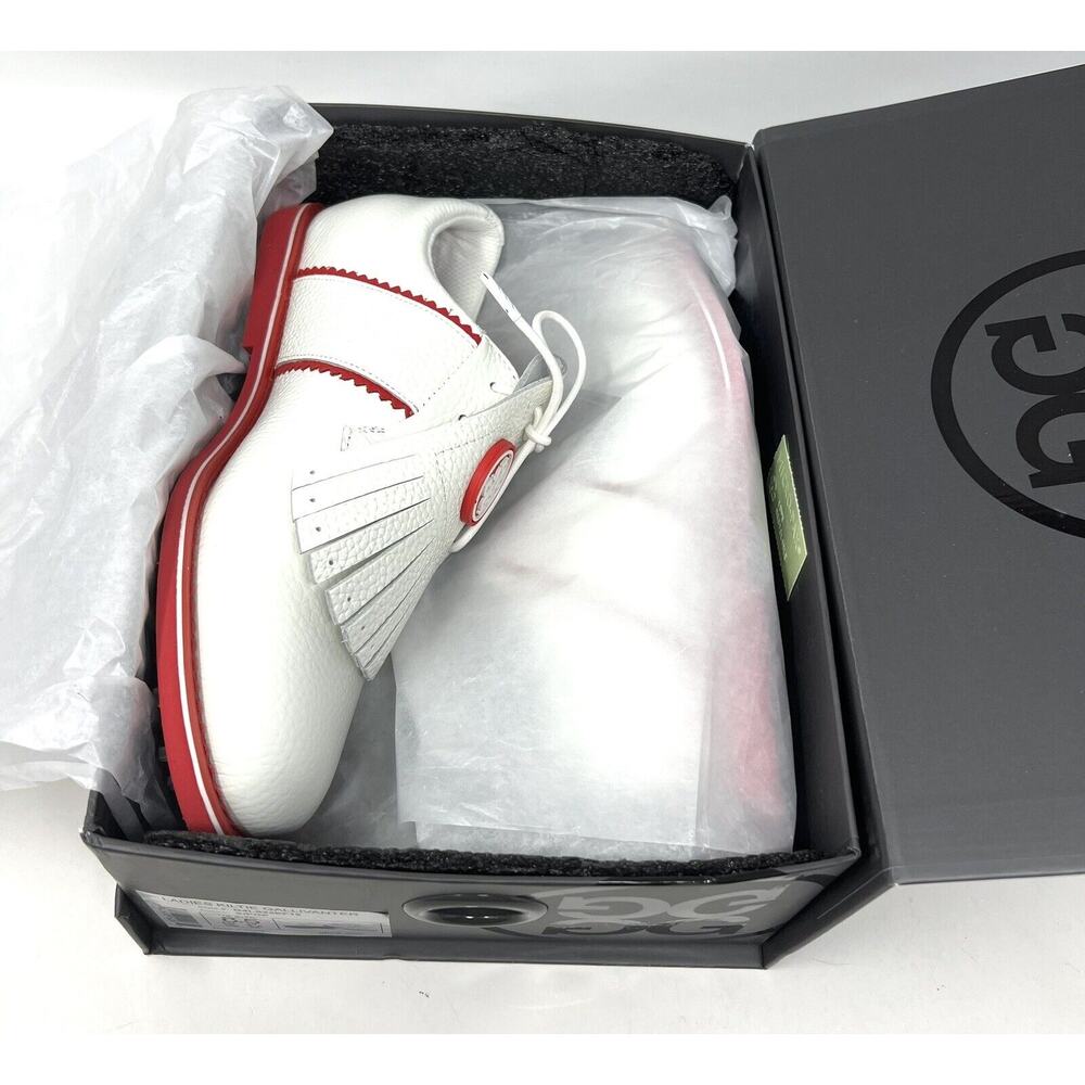 G/Fore G4 Kiltie Gallivanter Golf Shoes Womens Size 8.5 SNOW POPPY White Red - Picture 2 of 16